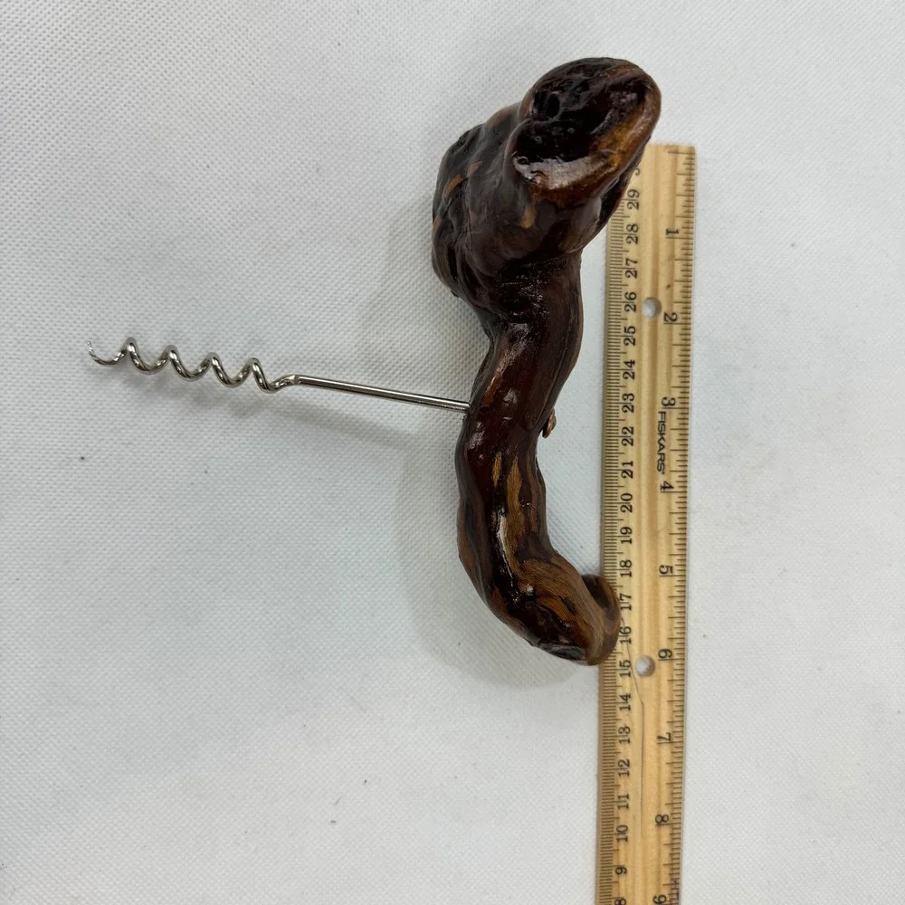 Vintage Natural Gnarled Wood Burl Handle Corkscrew Wine Bottle Opener‎ Rustic